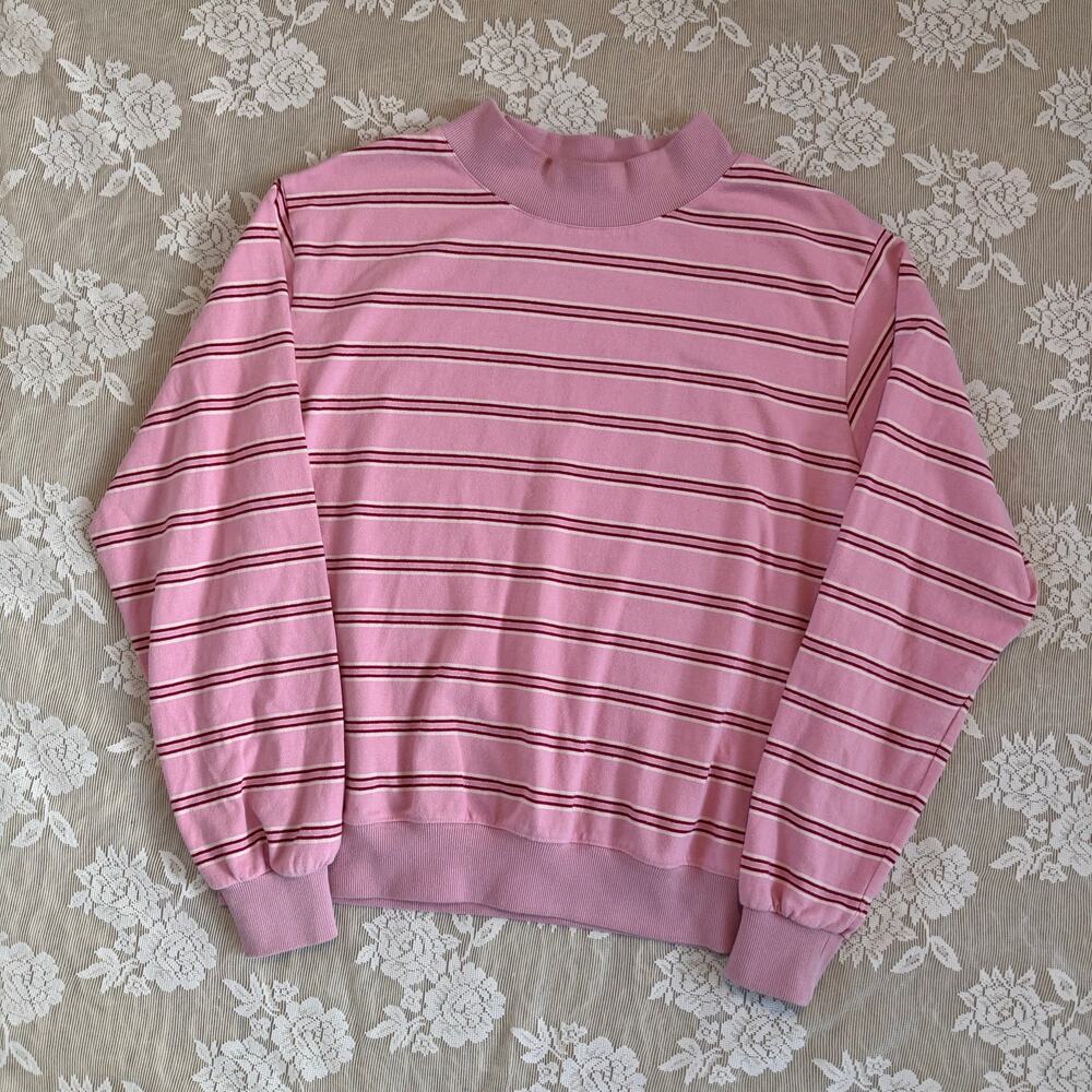 Parke Pink Striped Mock Neck Sweatshirt S/M